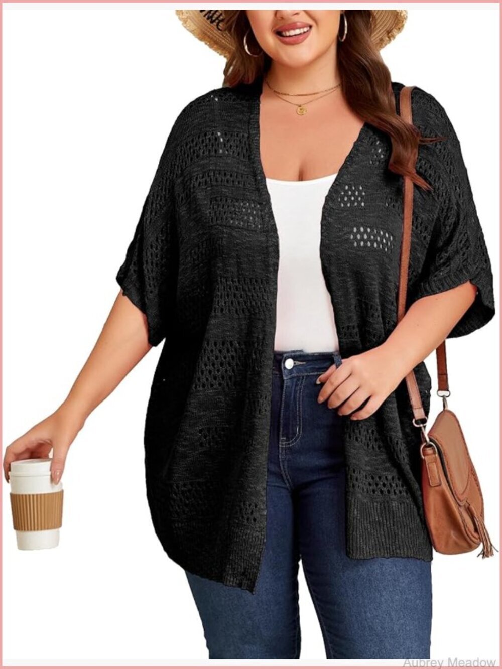 Plus Size Crochet Cardigan Kimono Boho Short Sleeve Oversized Summer Open Front
